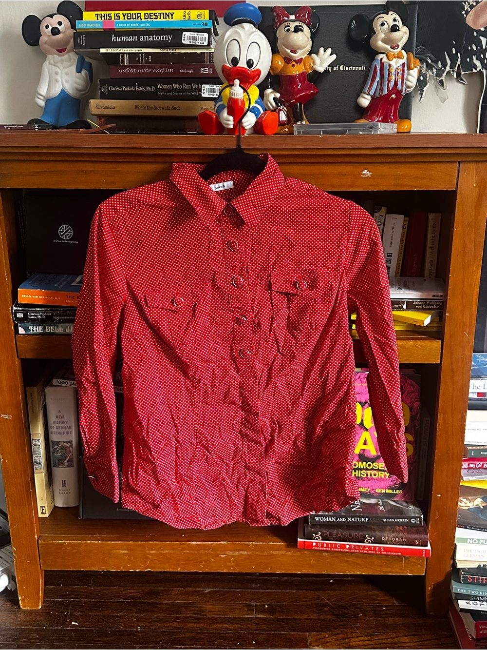 RED AND WHITE POLKA DOT BUTTON DOWN